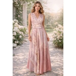 Elegant Pink Floral Maxi Dress - Brand
